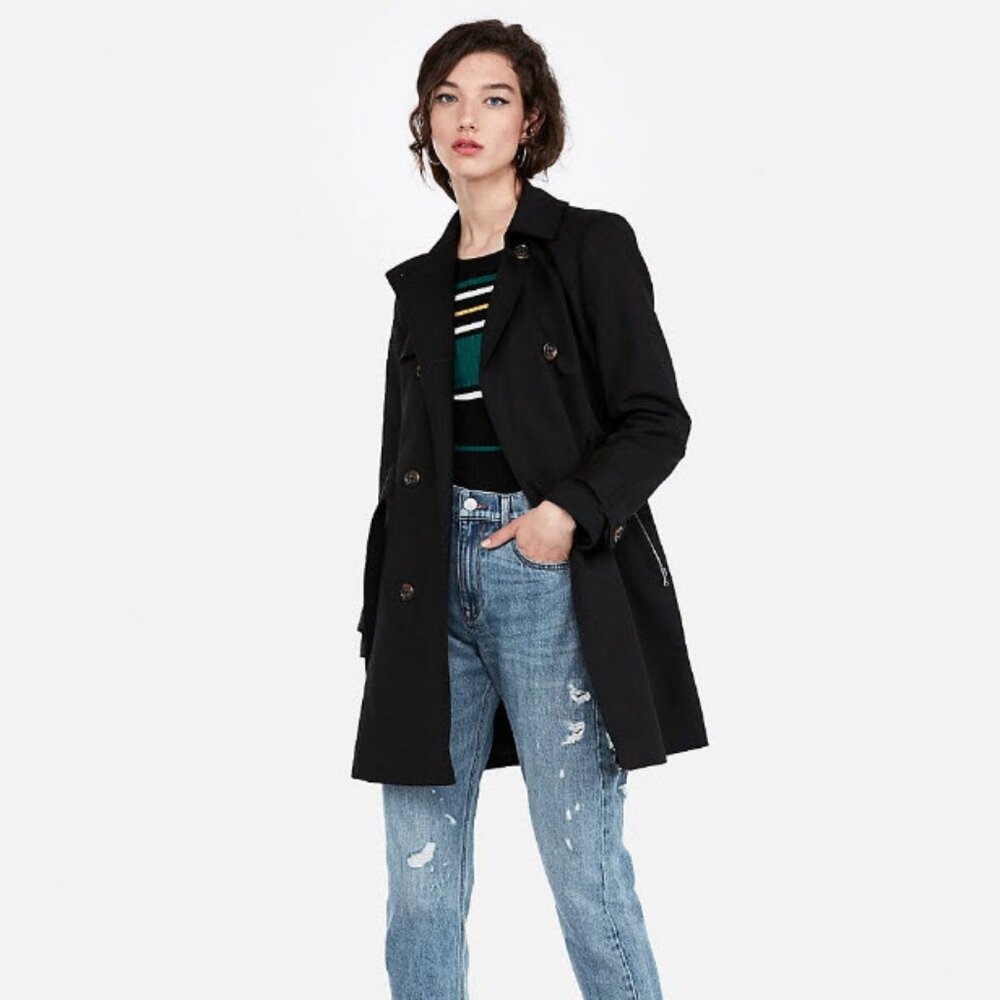 Express Women's Black Trench Coat Size XS